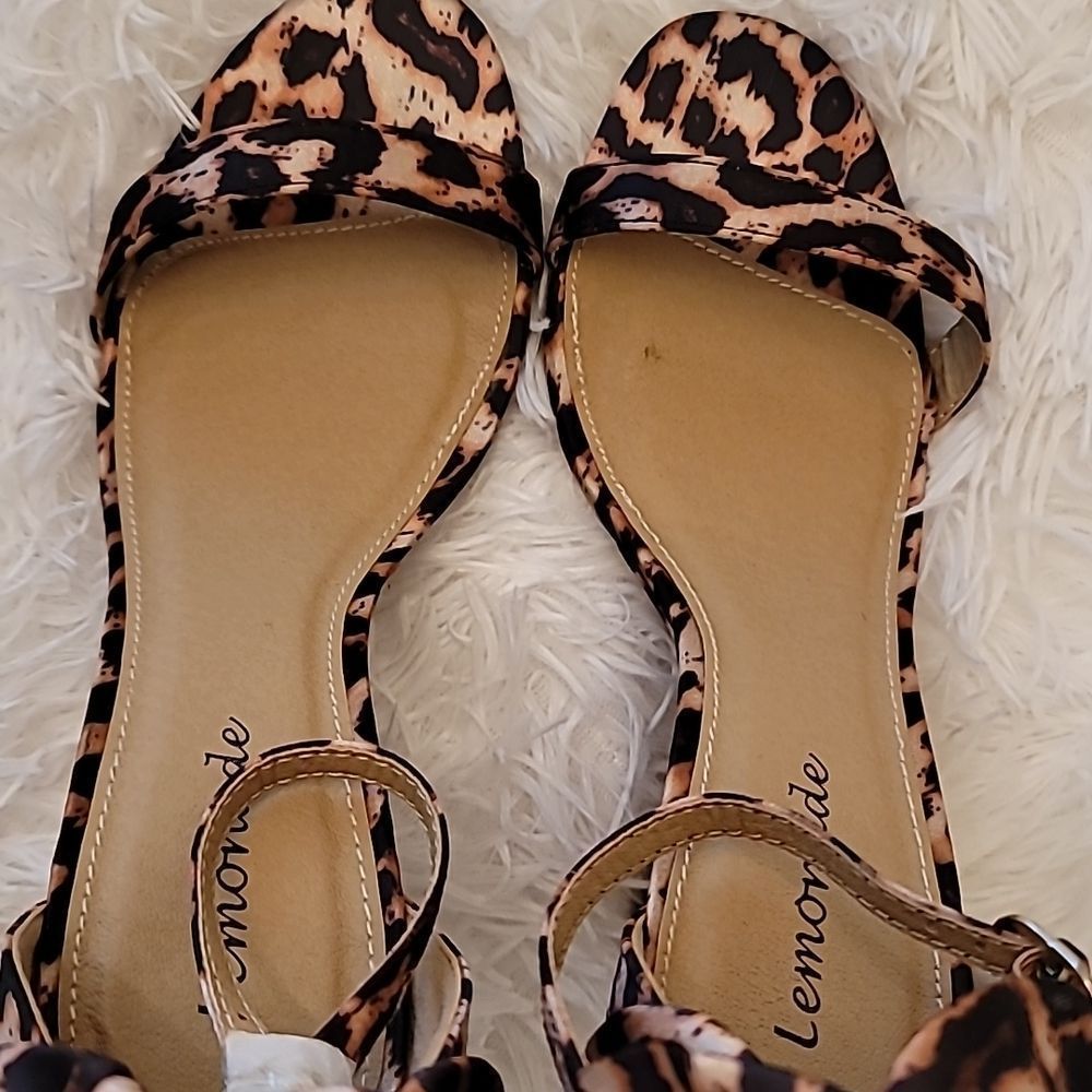 Lemonade Leopard Print Wedge Sandals with Rose - Picture 12 of 15